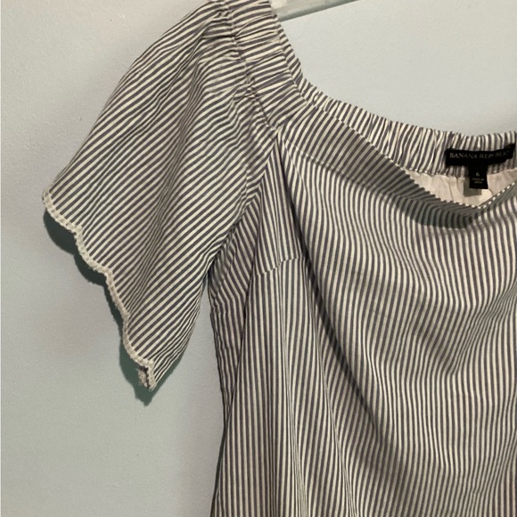 Women’s Banana Republic 100% Cotton Blue White Striped off the shoulder Dress 6 - Picture 2 of 7